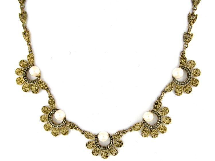 Theodor Fahrner Silver Gilt & Pearl Necklace