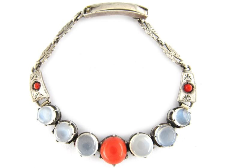 Moonstone & Coral Silver Bracelet