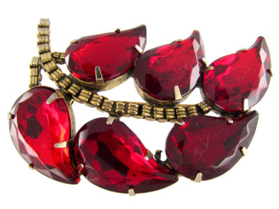 Vintage Red Paste Leaf Brooch