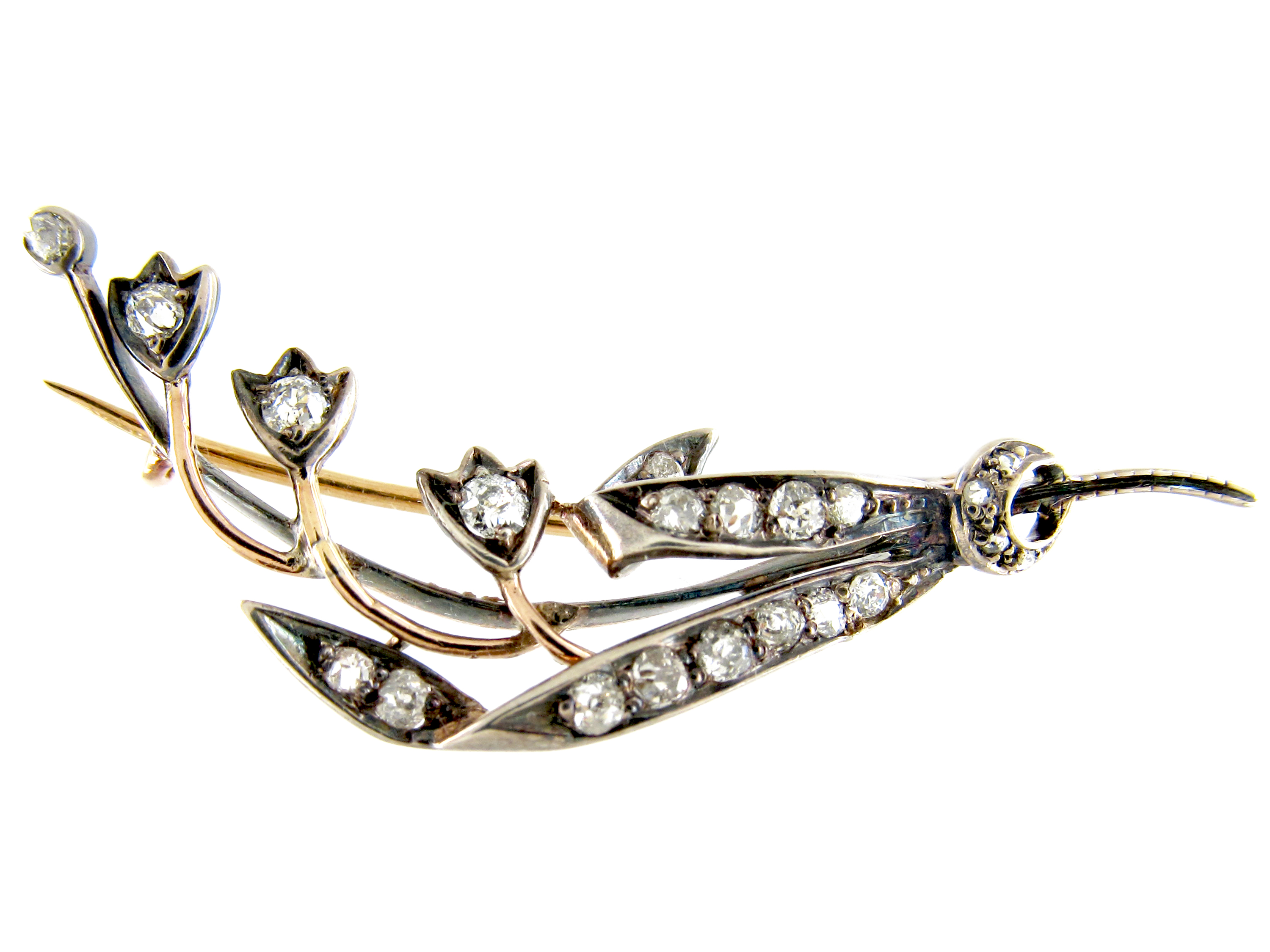 Edwardian, Diamond, Silver & Gold Lily of the Valley Brooch (47E