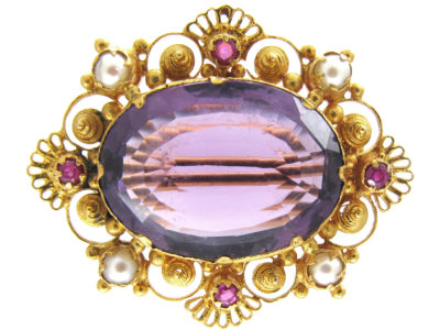 Regency Open Scrollwork Amethyst & Yellow Gold Brooch