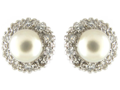 Diamond & Natural Pearl Round Earrings