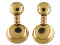 Two Colour Gold Double Disk Drop Earrings