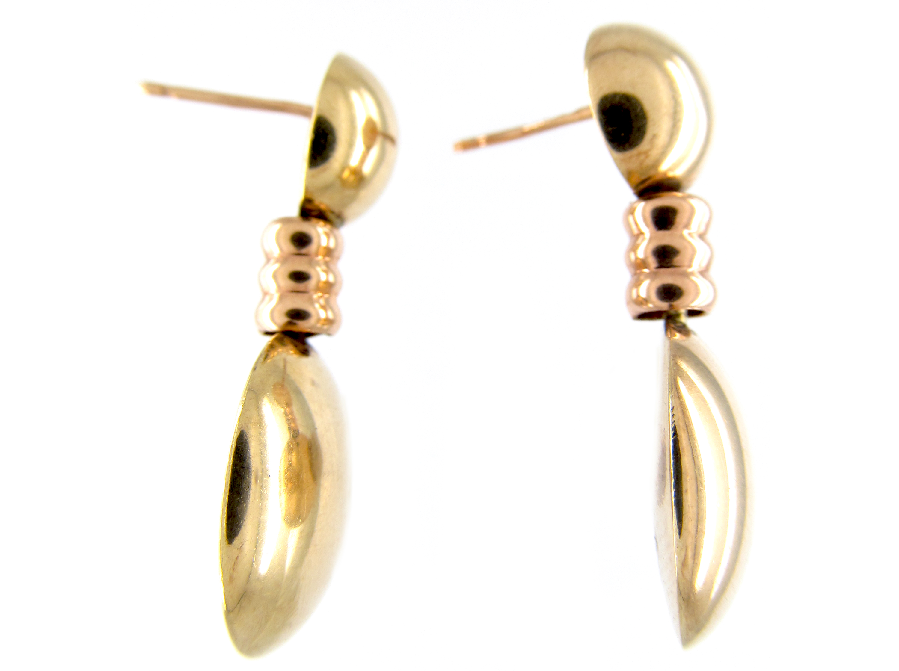 Two Colour Gold Double Disk Drop Earrings (29C) | The Antique Jewellery ...