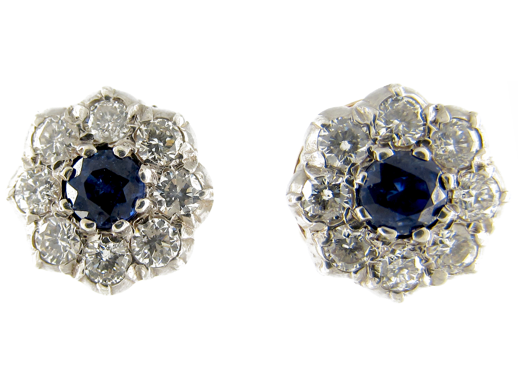 Sapphire & Diamond Cluster Earstuds (932D) | The Antique Jewellery Company