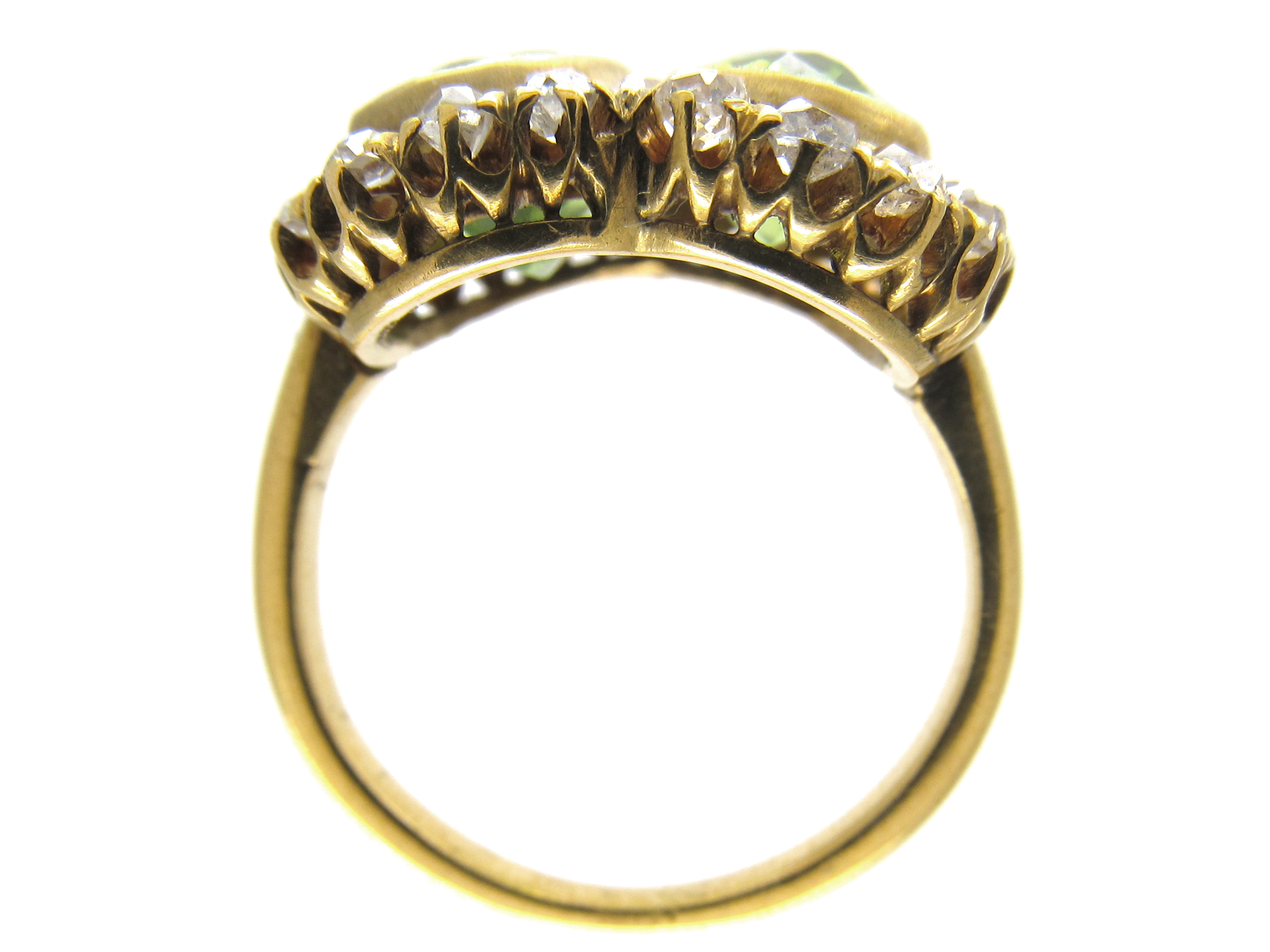 Double Heart Peridot & Diamond Ring (38E) | The Antique Jewellery Company