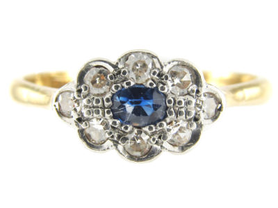 Sapphire & Diamond Edwardian Oval Cluster Ring