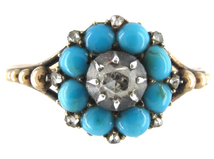 French Regency Turquoise & Diamond Cluster Ring