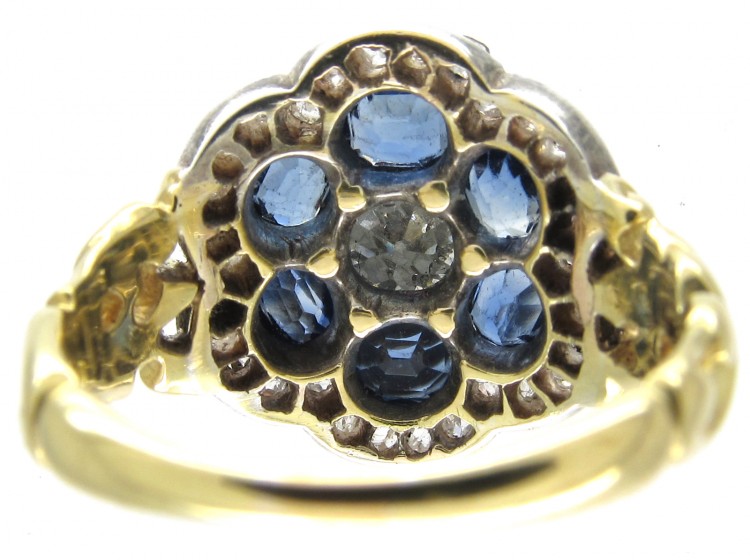 Large Victorian Rose Diamond & Sapphire Cluster Ring