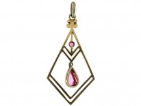 Art Deco Pink Tourmaline, Platinum & Gold Pendant