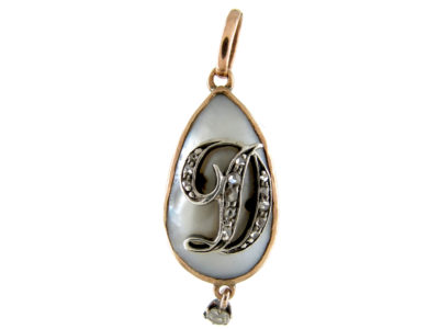 Edwardian Mother of Pearl & Diamond ‘D’ Pendant Charm