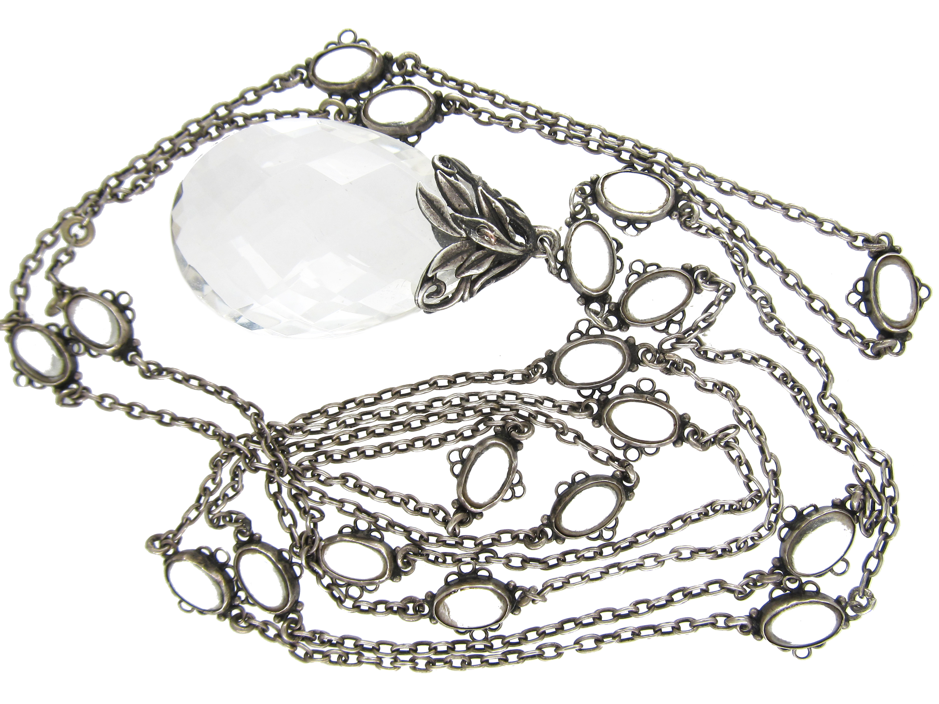 Arts & Crafts Rock Crystal & Silver Long Pendant Necklace by Bernard ...