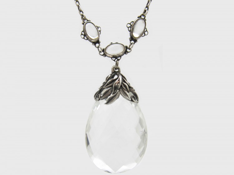 Arts & Crafts Rock Crystal & Silver Long Pendant Necklace by Bernard Instone