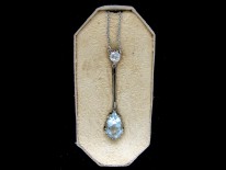 Art Deco Diamond & Aquamarine Pendant in Original Case
