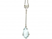 Art Deco Diamond & Aquamarine Pendant in Original Case