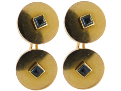 French Art Deco 18ct gold Cufflinks set with Sapphires