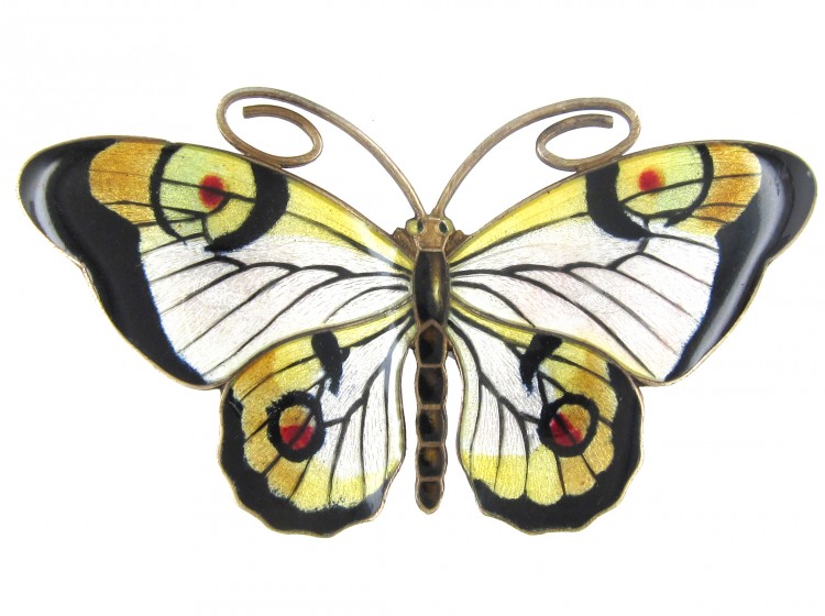 Silver Black & Yellow Butterfly Brooch