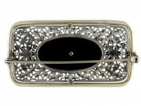 Art Deco Silver Marcasite, Onyx & Pearl Brooch