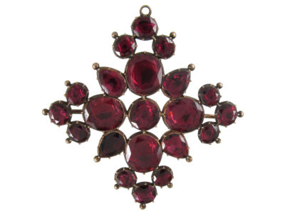 Large Georgian Gold Flat Cut Garnet Brooch