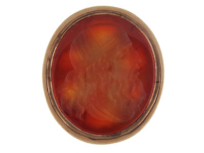 Large 9ct Gold Cased Georgian Seal with Carnelian Intaglio of a Greek Scholar