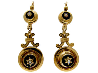 Victorian 18ct Gold & Onyx Drop Earrings