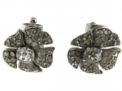 Silver & Paste Flower Clip on Earrings