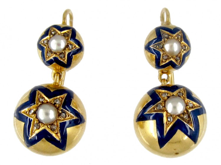 Victorian Ball & Star 18ct Gold Drop Earrings