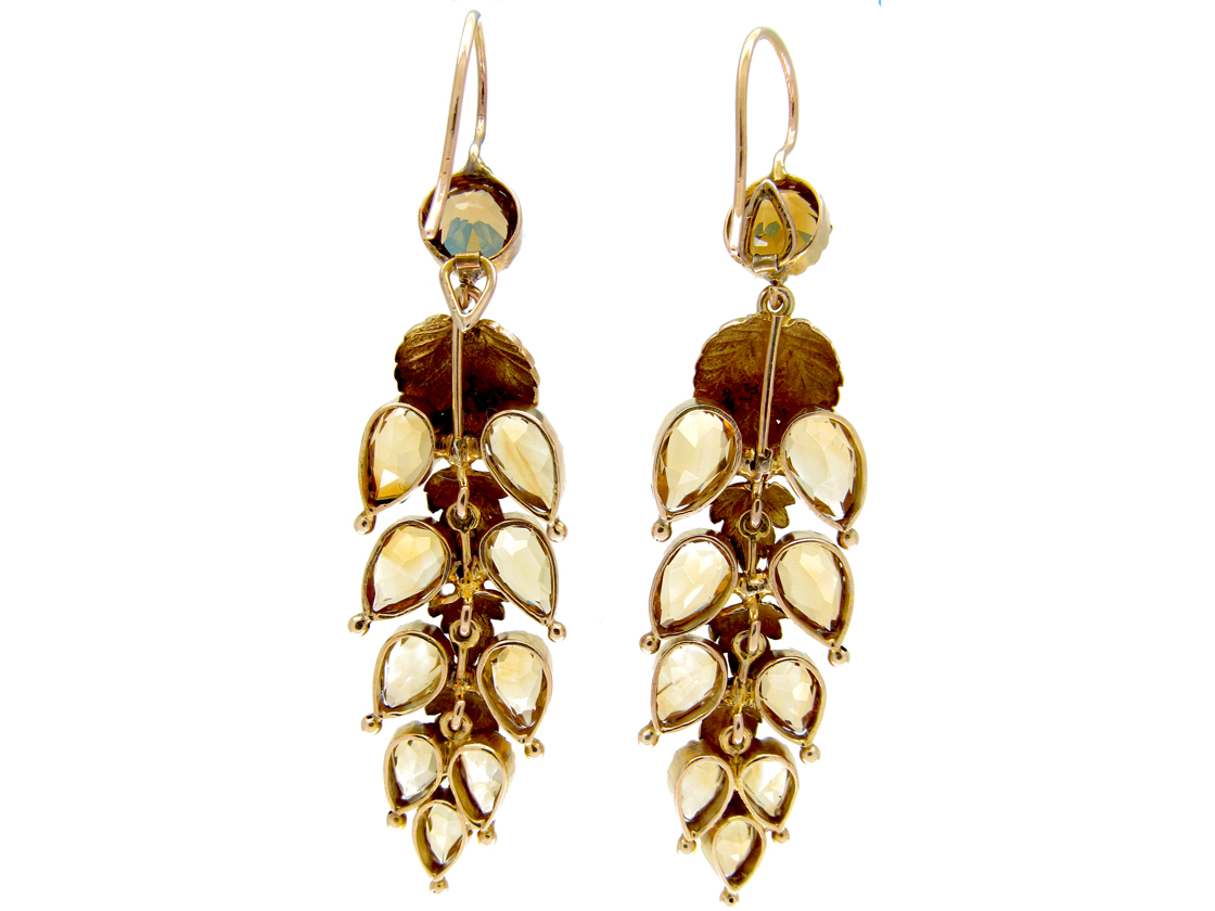 Georgian Gold Citrine Leaf Drop Earrings (131E) | The Antique Jewellery ...