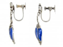 Silver, Marcasite & Blue enamel Art Deco Drop Earrings