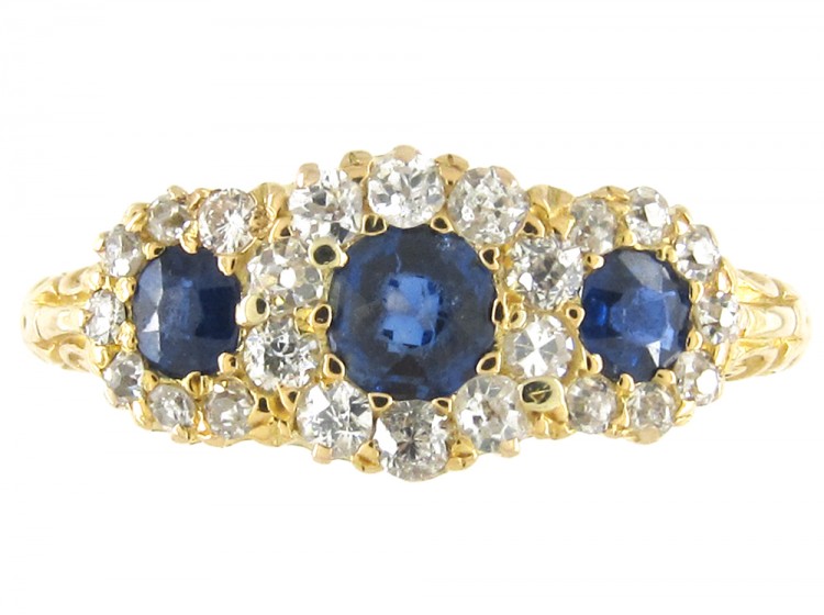 Edwardian Triple Cluster Sapphire & Diamond Ring