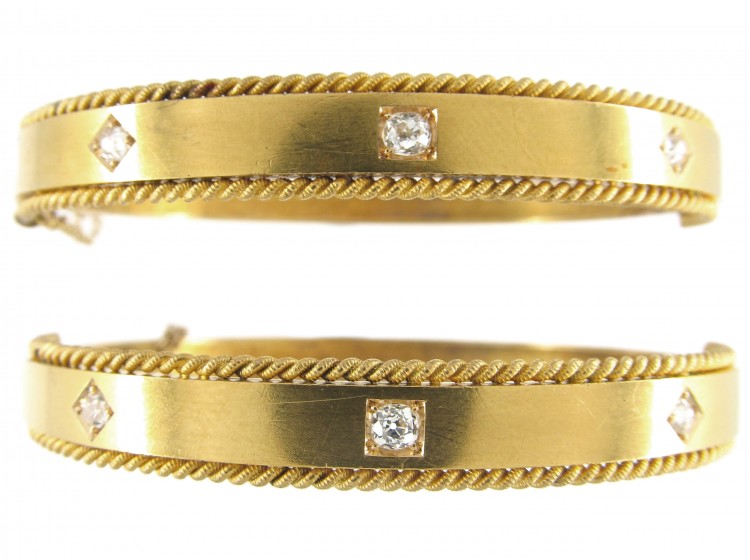 Pair of Gold Victorian Diamond Set Bangles in Original Case