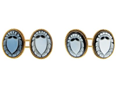 Victorian 18ct Gold & Sardonyx, Shield Motif Cufflinks