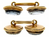 Victorian 18ct Gold & Sardonyx, Shield Motif Cufflinks