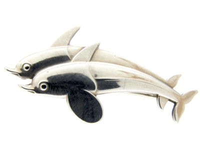 Georg Jensen Silver Dolphins Brooch