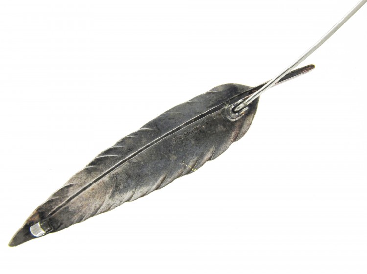 Silver & Enamel Feather Brooch