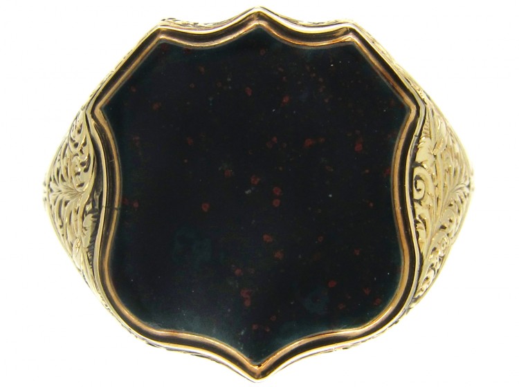 Shield Shaped Gold & Bloodstone Signet Ring