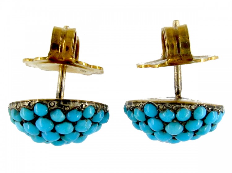 Edwardian Turquoise & Gold Button Earstuds