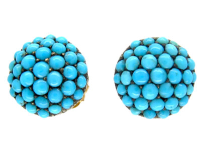 Edwardian Turquoise & Gold Button Earstuds