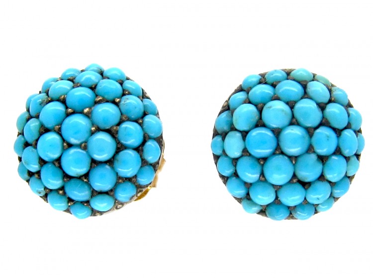 Edwardian Turquoise & Gold Button Earstuds