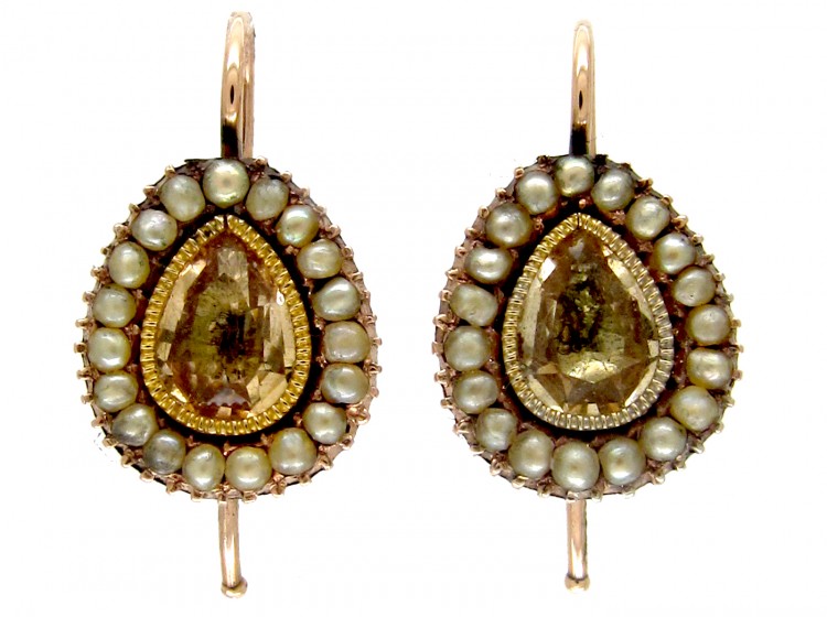 Georgian Gold Foiled Citrine & Pearl Earrings