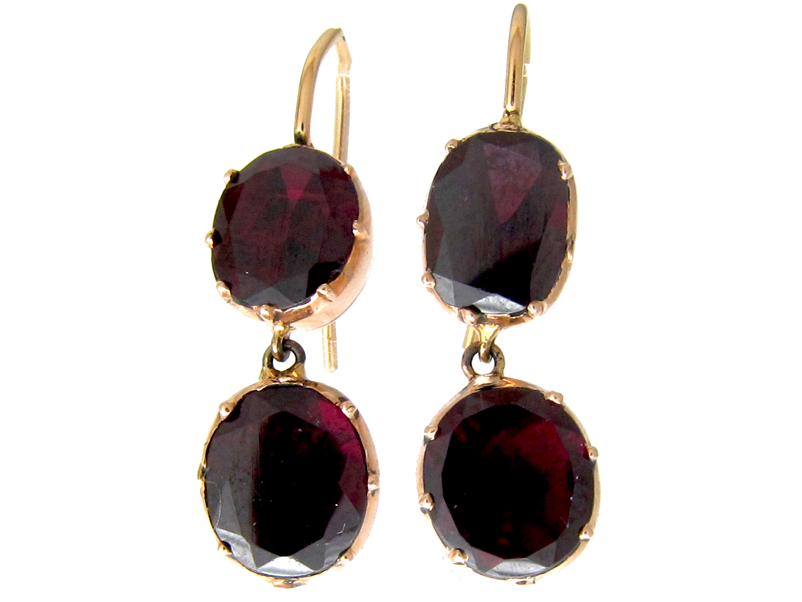 Georgian Double Drop Garnet Earrings (266E) | The Antique Jewellery Company