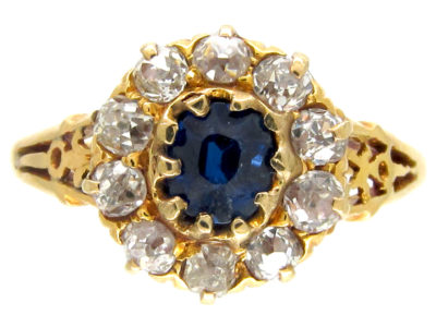 Edwardian 18ct Gold, Sapphire & Diamond Cluster Ring