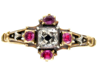 Georgian Mine Cut Ruby & Diamond Ring