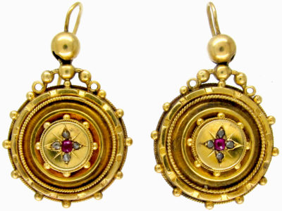 Ruby & Diamond 15ct Gold Victorian Earrings