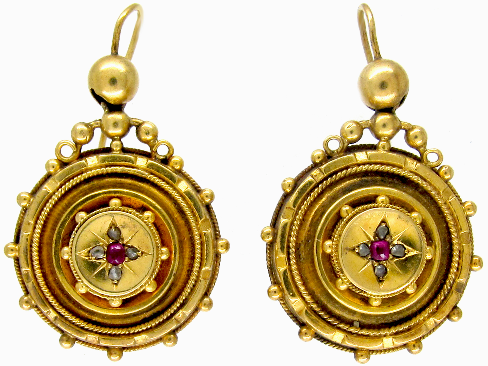 Ruby & Diamond 15ct Gold Victorian Earrings (290E) | The Antique