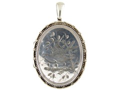 Engraved Victorian Silver Locket Pendant