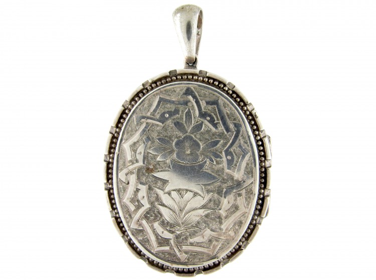 Engraved Victorian Silver Locket Pendant