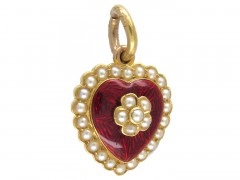Gold, Guilloché Enamel & Seed Pearl Heart-Shaped Locket