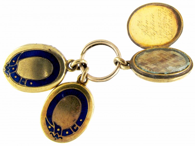 Early Victorian 15ct Gold & Enamel Triple Mourning Lockets