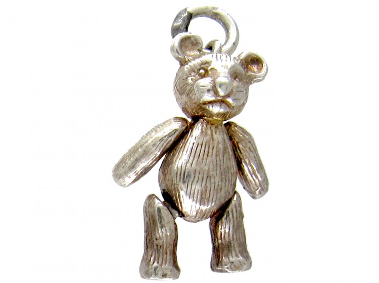 Silver Articulated Teddy Bear Charm